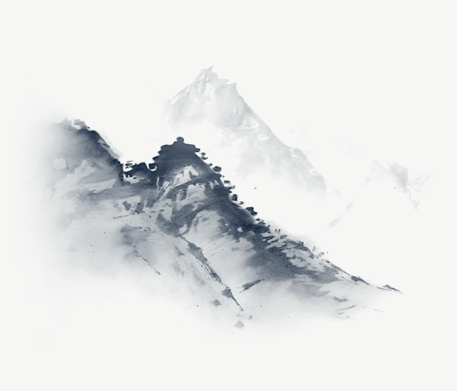 Ink wash painting of misty mountain peaks